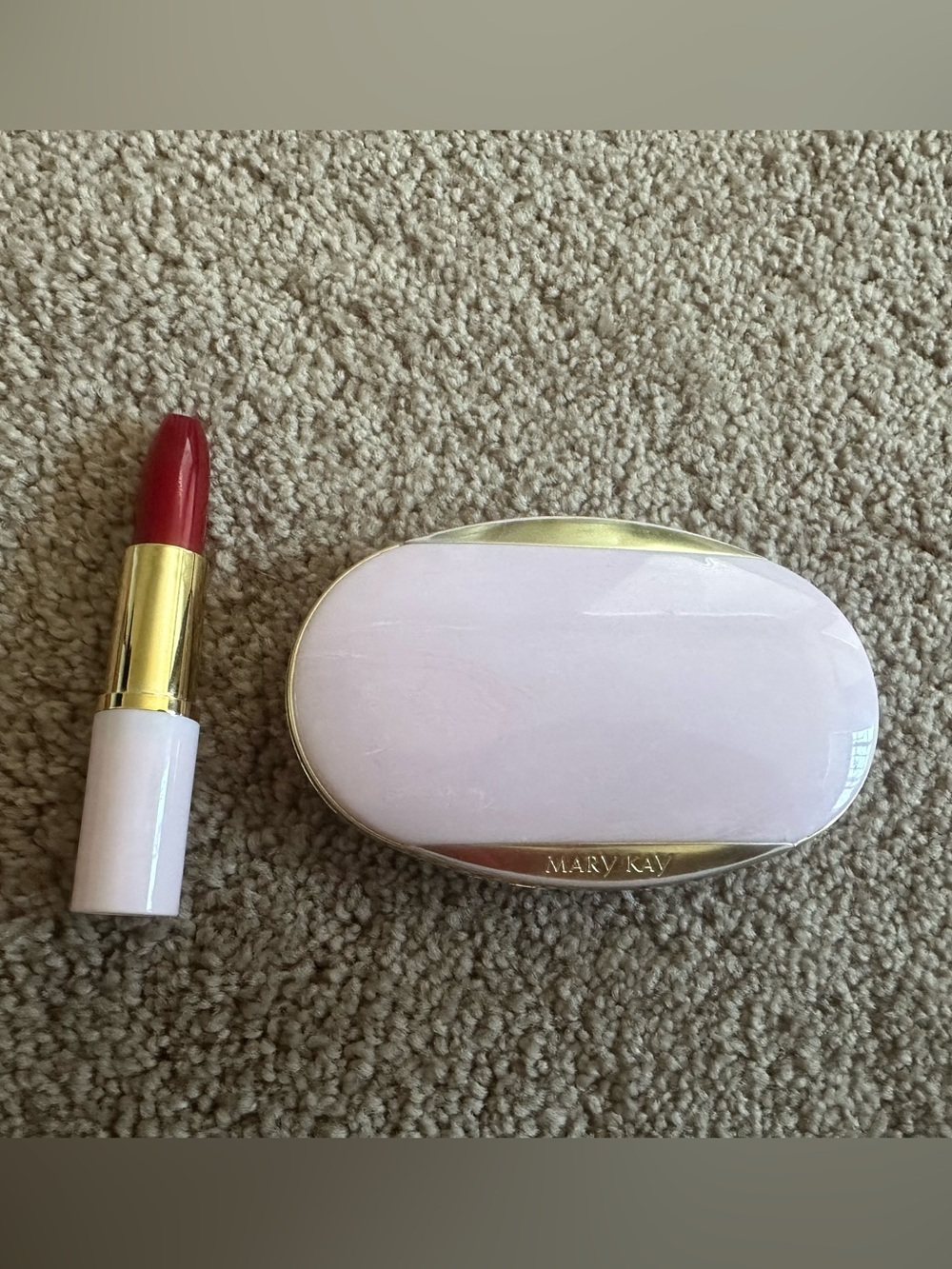 Mary Kay Vintage Pink Compact with Faux Red Lipstick Writing Pen